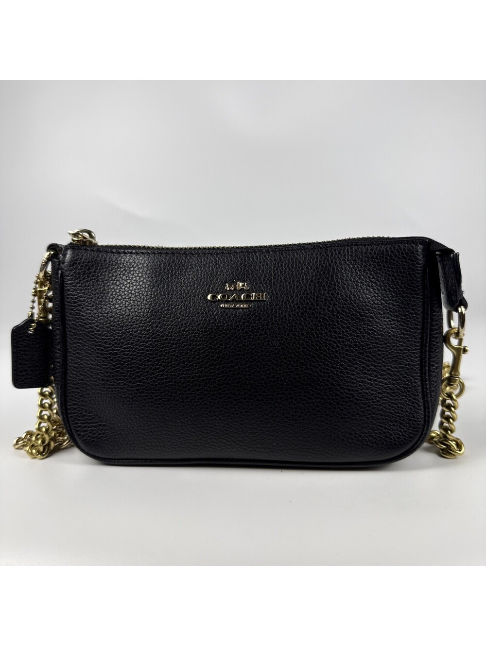 Coach Nolita 19 Mini Bag Black Pebble Leather Gold Chain Wristlet Clutch Purse